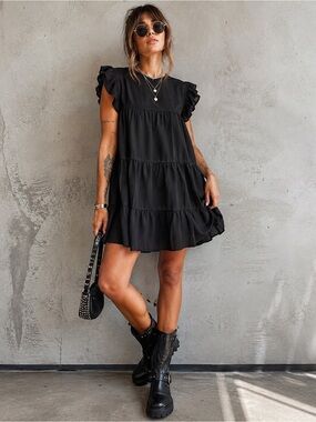 Tiered Ruffle Sleeve Mini Dress - 821
